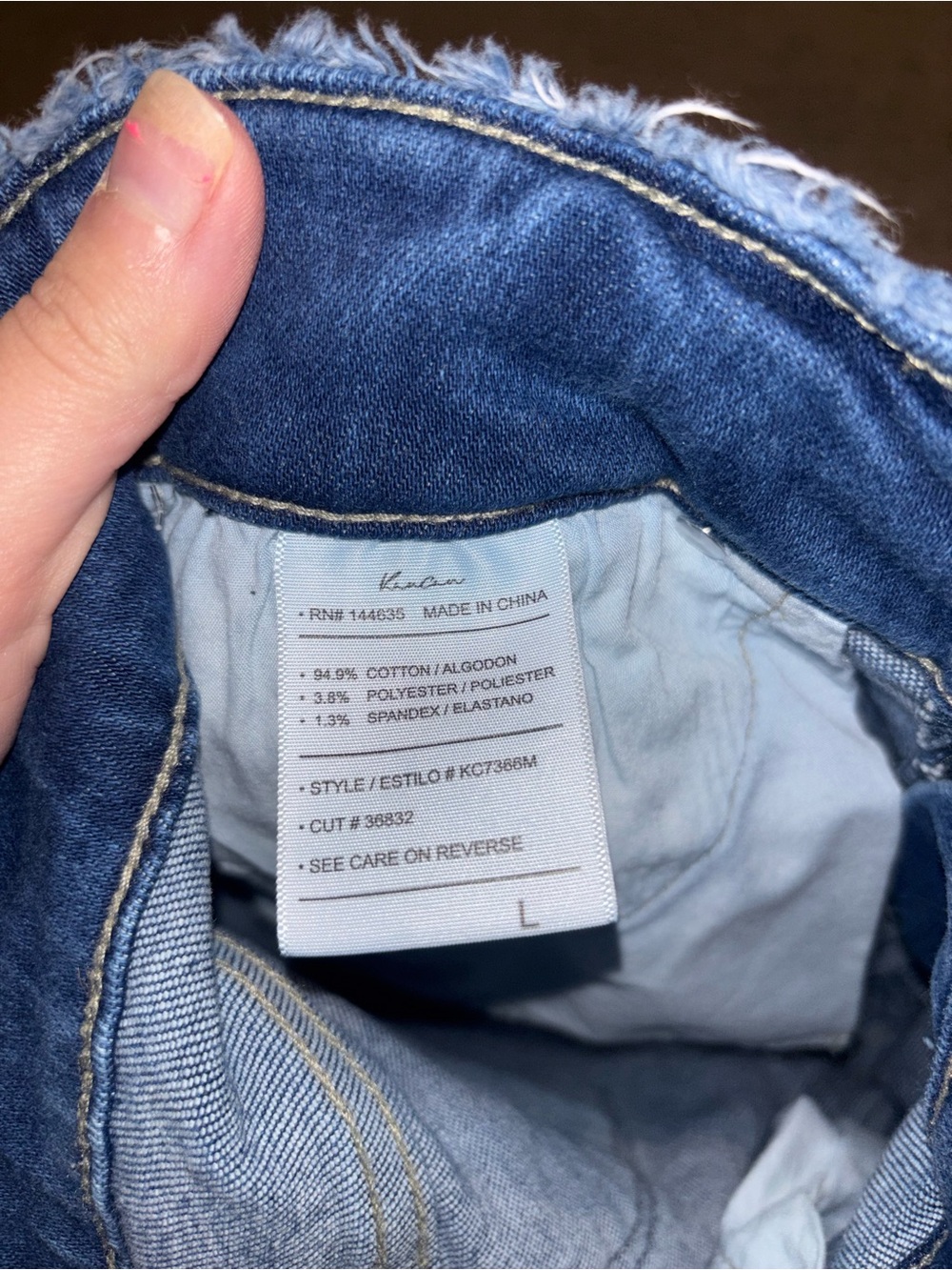 KanCan Dark Blue Distressed High-Rise Jean Shorts - Picture 3 of 4